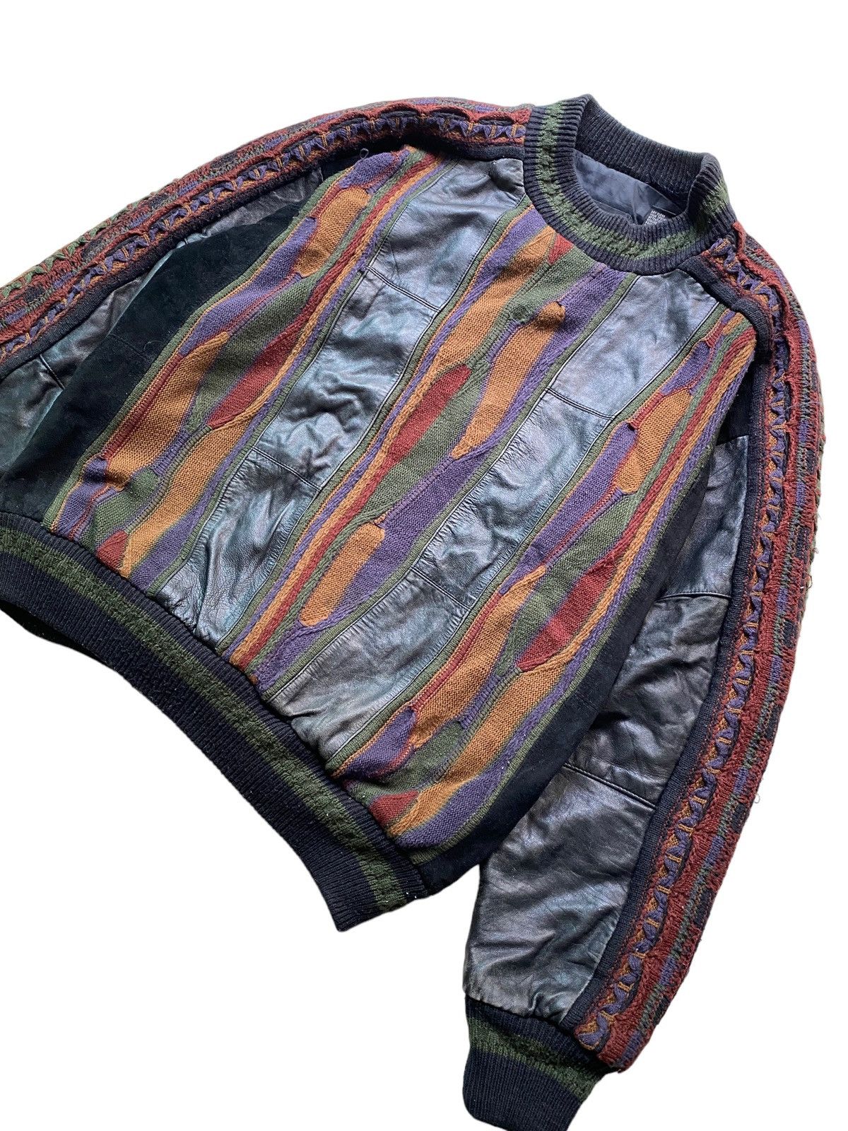 Coogi × Designer × Leather SAXONY Coogi design leather Colorful Sweater Kintwear 90's Size US L / EU 52-54 / 3 - 7 Thumbnail