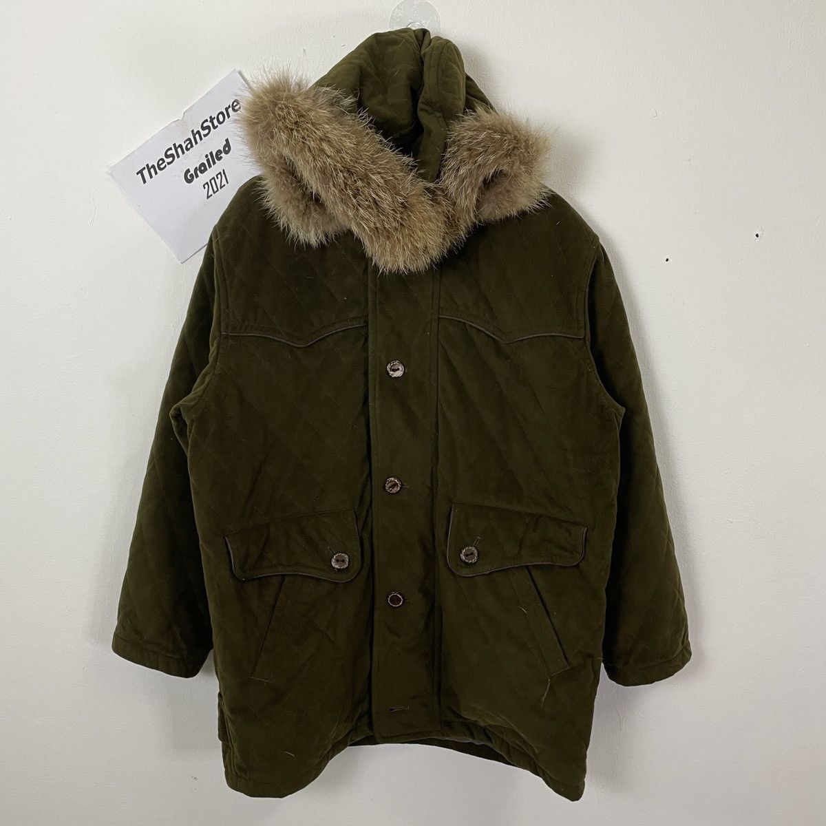 image of VTG Fun Kansai Man By Kansai Yamamoto Quiltd Hoodies Jacket in Olive, Men's (Size XL)