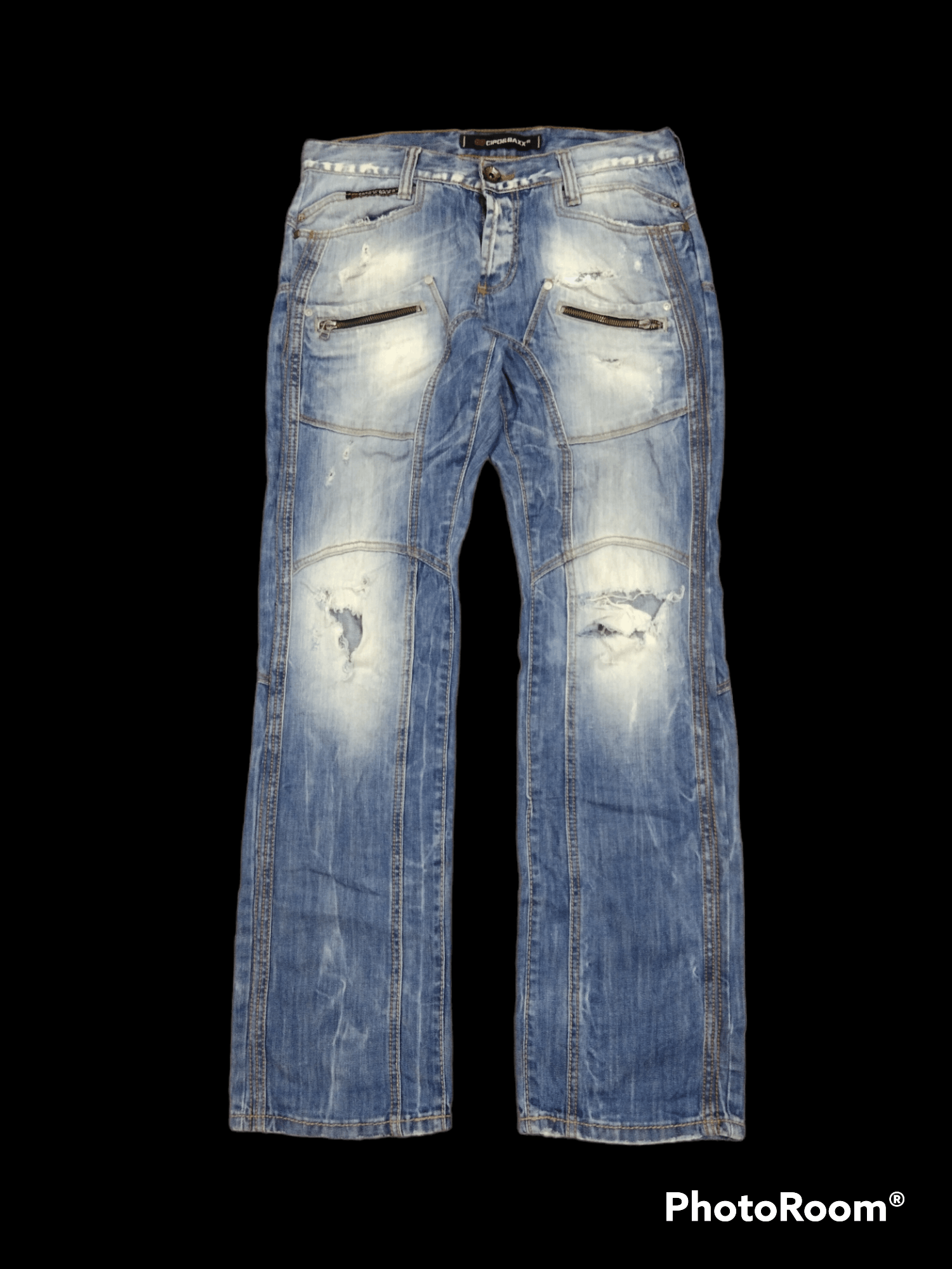 Japanese Brand THRASH RIPED RECONSTRUCRED WASHED BLUE CIPO&BAXX DENIM Size US 32 / EU 48 - 1 Thumbnail
