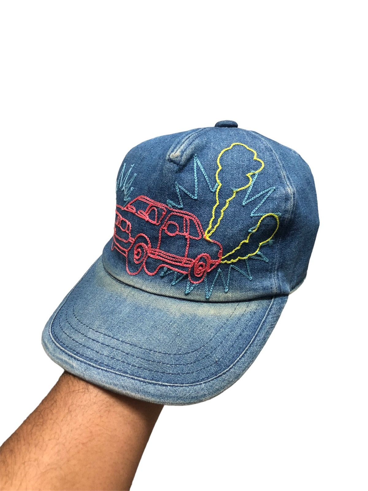 image of Ca4La Embroidery Classic Car Distressed Summer Cap in Blue Distressed, Men's