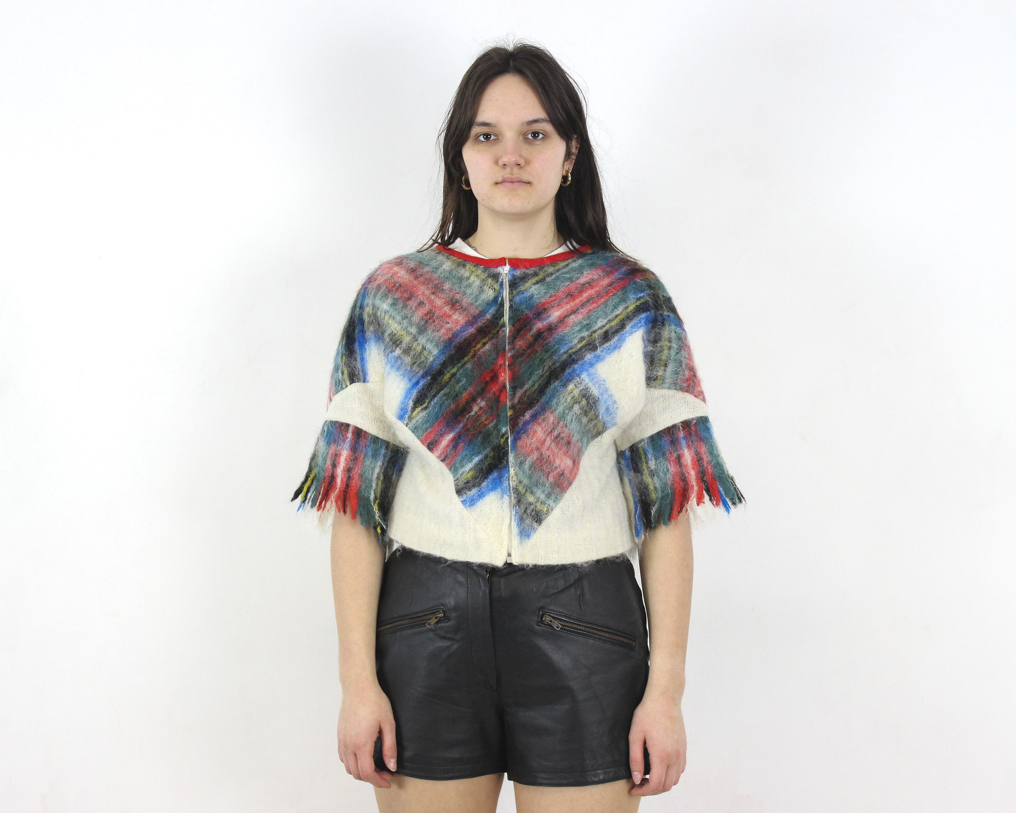 Vintage Wool Cropped Short Sleeved Over Shirt Cardigan Blouse Zip Size M / US 6-8 / IT 42-44 - 1 Thumbnail