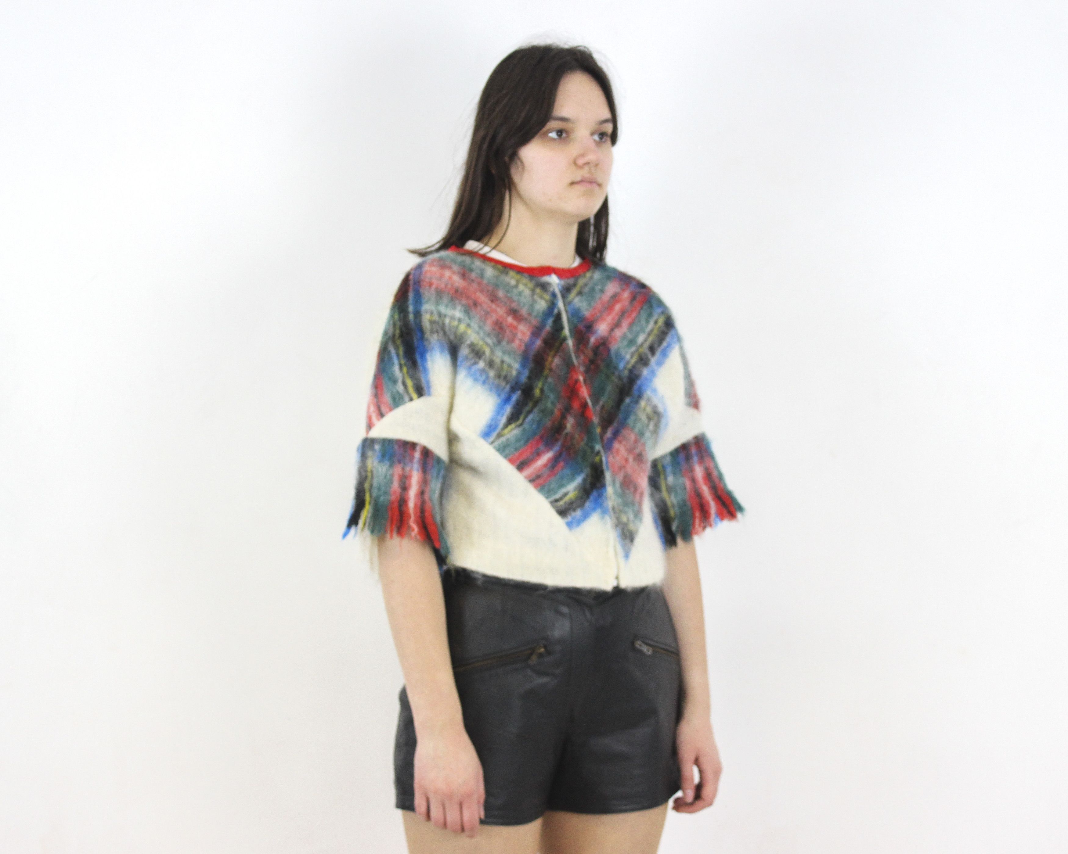 Vintage Wool Cropped Short Sleeved Over Shirt Cardigan Blouse Zip Size M / US 6-8 / IT 42-44 - 2 Thumbnail