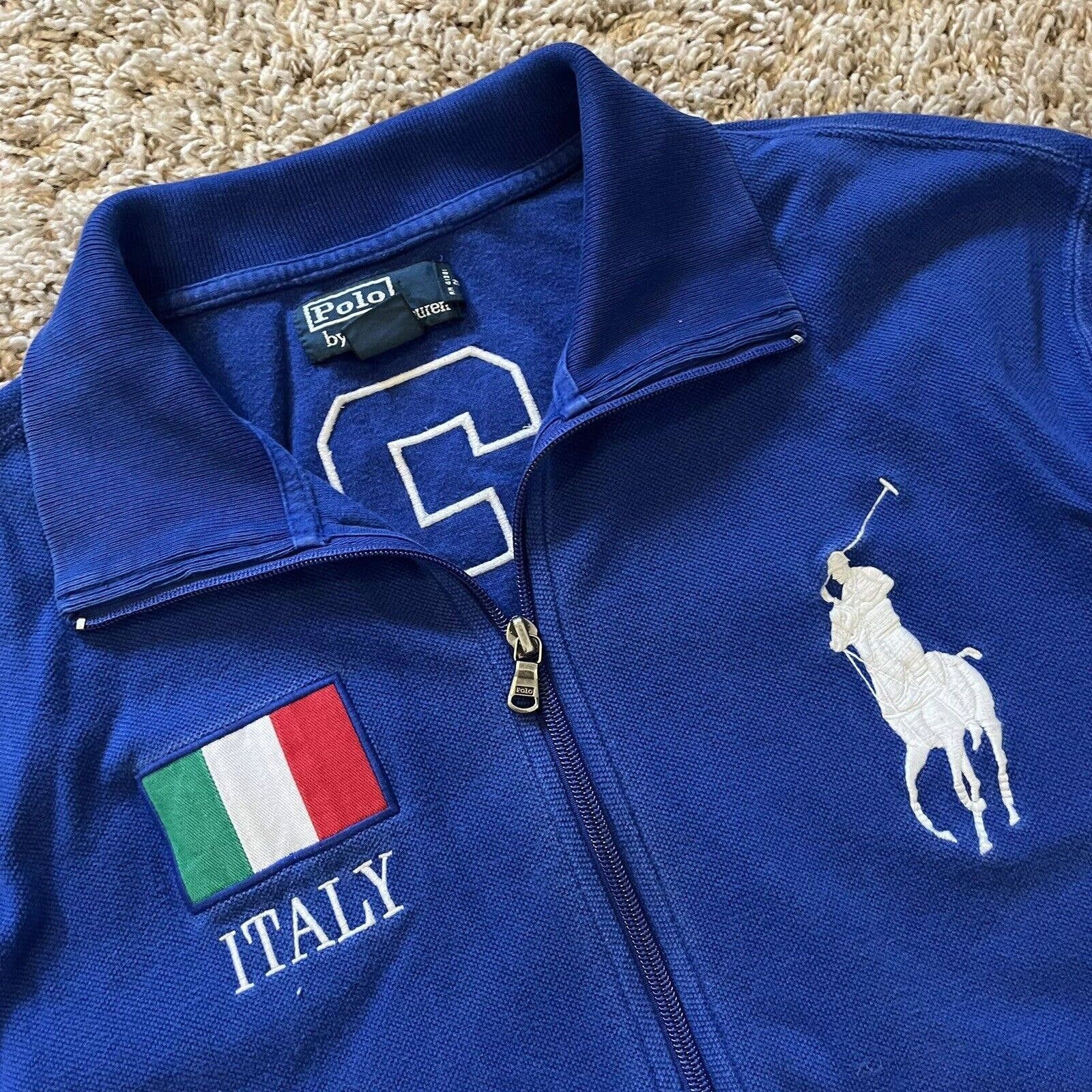 Polo Ralph Lauren Italy Flag Big Pony high quality Pique Cotton Full Zip Jacket Large