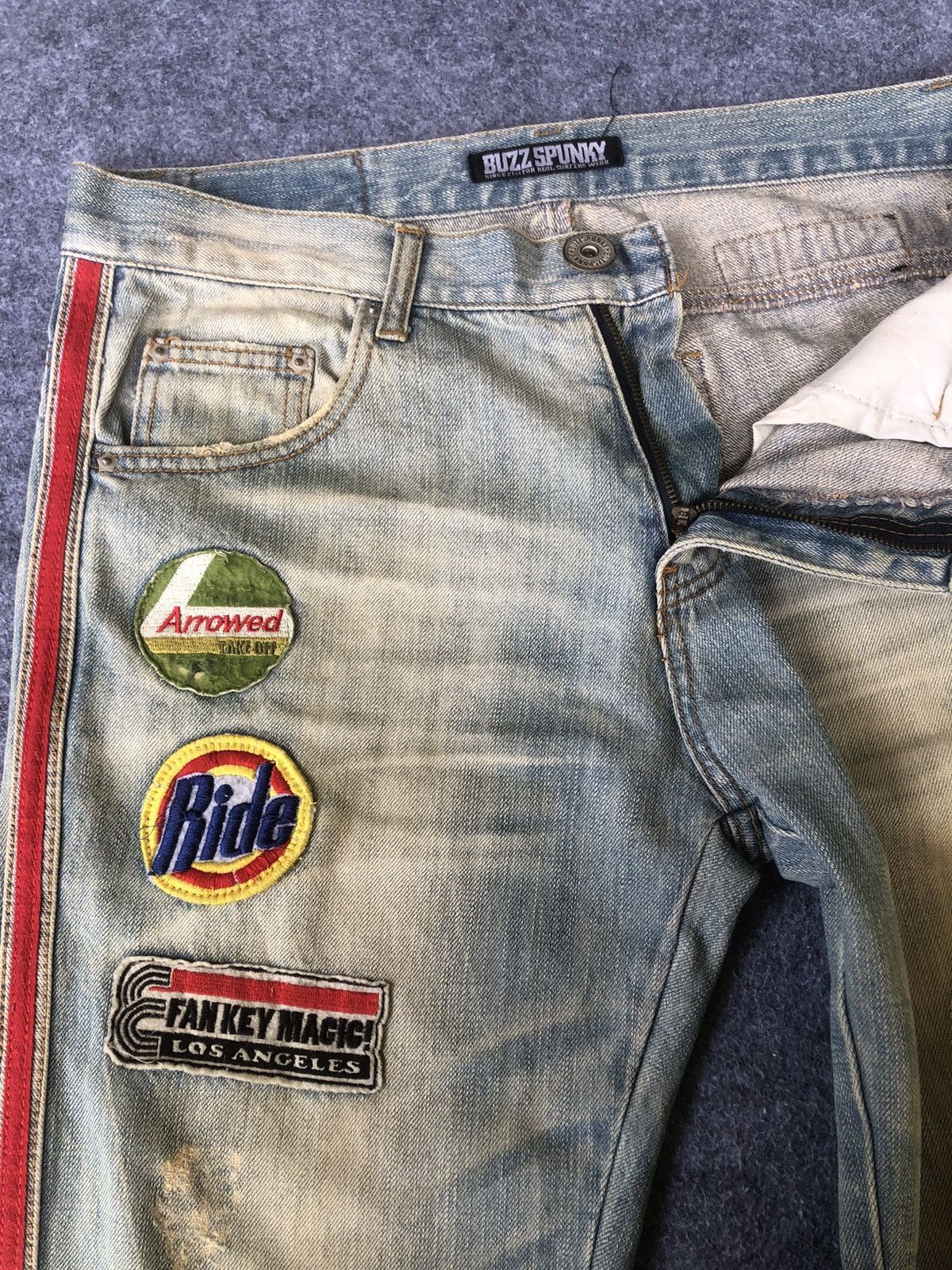 If Six Was Nine Vintage 90s🔥BUZZ SPUNKY🔥Distressed Patches Washed Denim Size US 33 - 8 Thumbnail