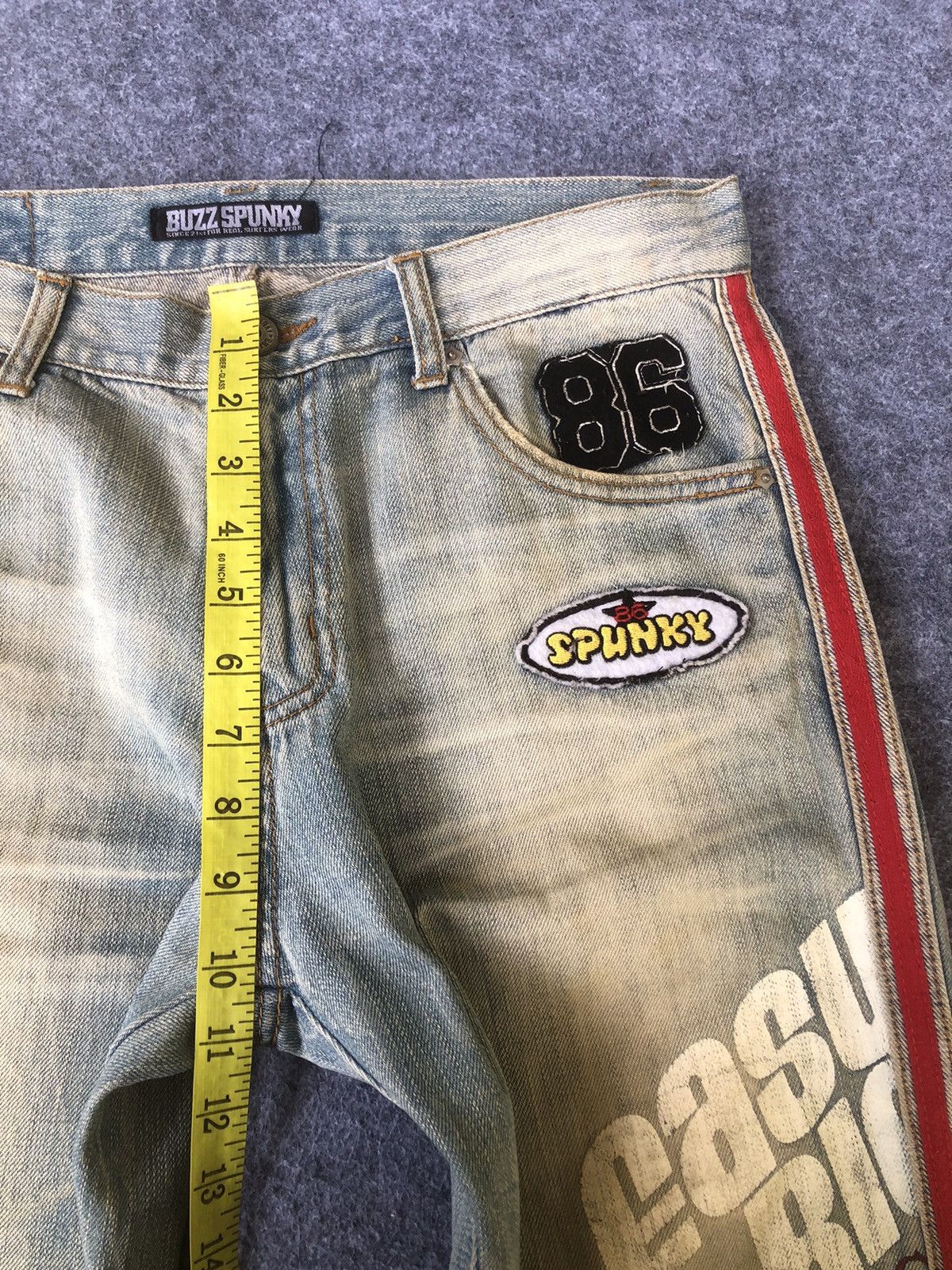 If Six Was Nine Vintage 90s🔥BUZZ SPUNKY🔥Distressed Patches Washed Denim Size US 33 - 7 Thumbnail
