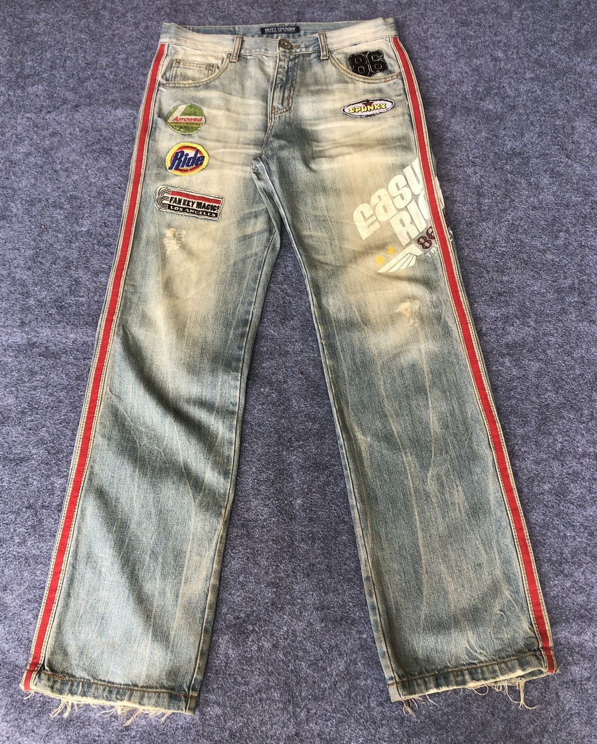 If Six Was Nine Vintage 90s🔥BUZZ SPUNKY🔥Distressed Patches Washed Denim Size US 33 - 4 Thumbnail