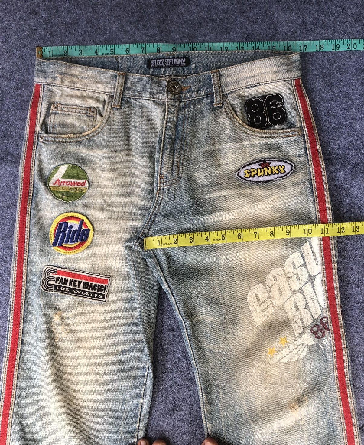 If Six Was Nine Vintage 90s🔥BUZZ SPUNKY🔥Distressed Patches Washed Denim Size US 33 - 6 Thumbnail