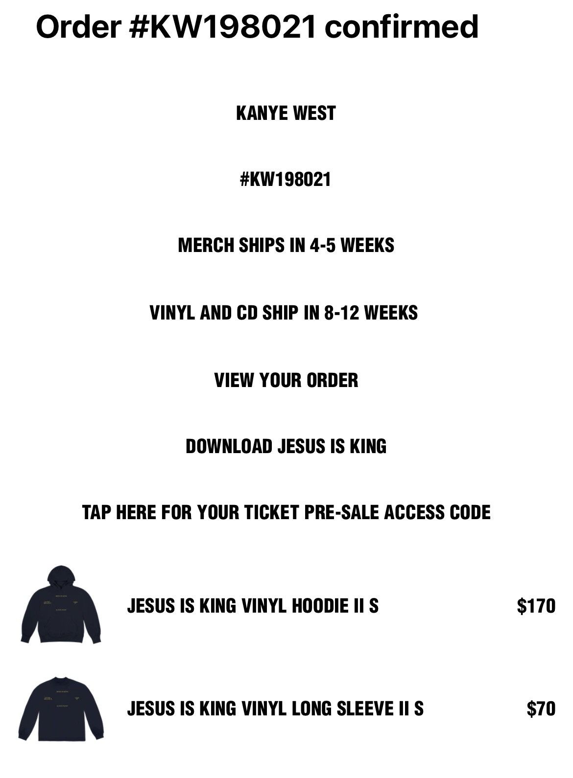 Kanye West Jesus Is King Vinyl Long Sleeve II, Navy Small Size US S / EU 44-46 / 1 - 5 Thumbnail