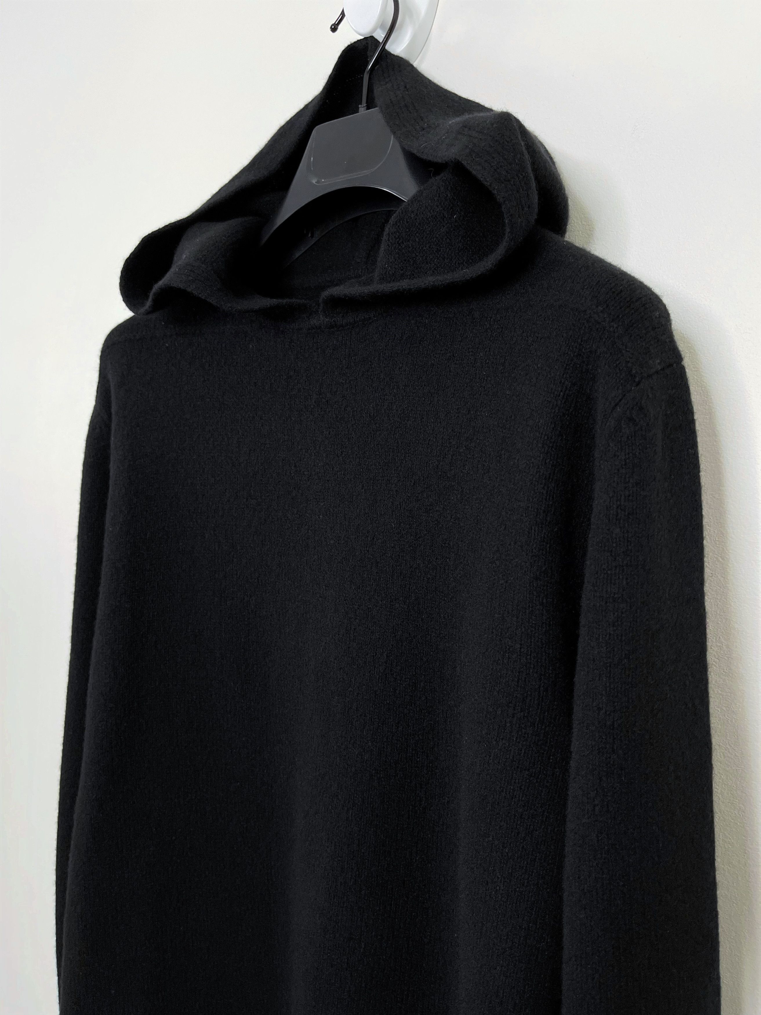 image of Rick Owens XL Black Biker Hooded Cashmere Knit Wool Sweater Fw22 Strobe, Men's