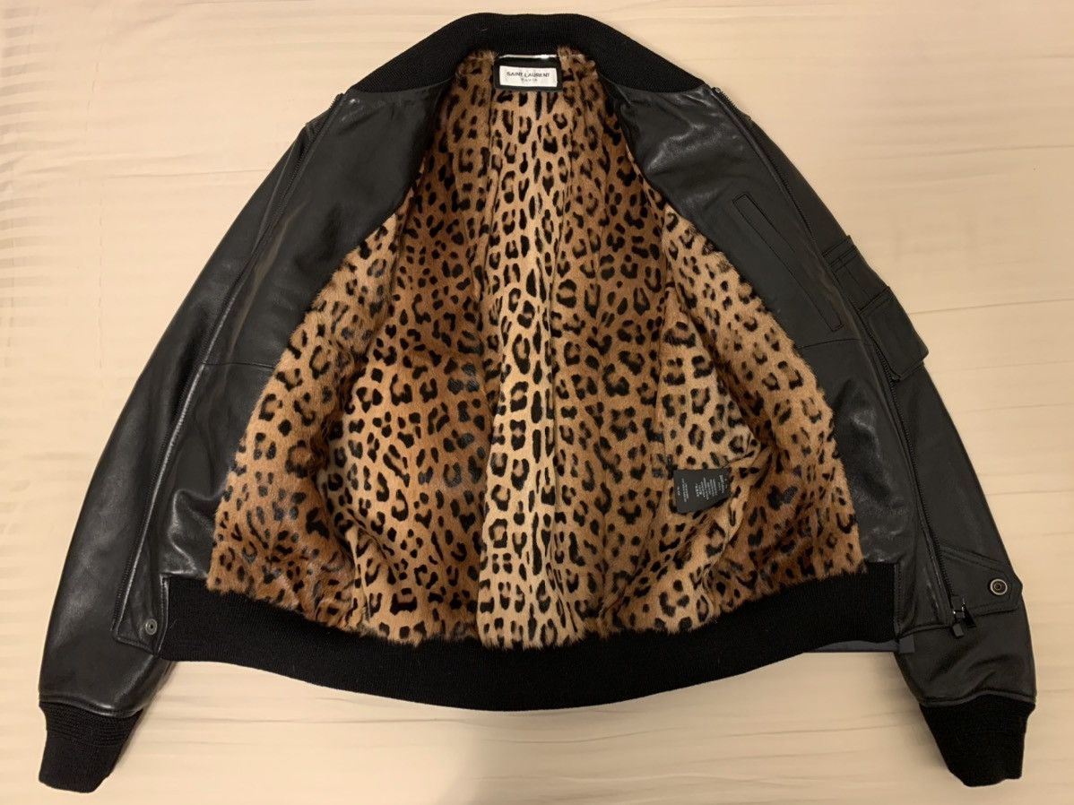 Saint Laurent Paris 🔥Brand New🔥Leopard Lined Leather Bomber Jacket Size US S / EU 44-46 / 1 - 3 Thumbnail