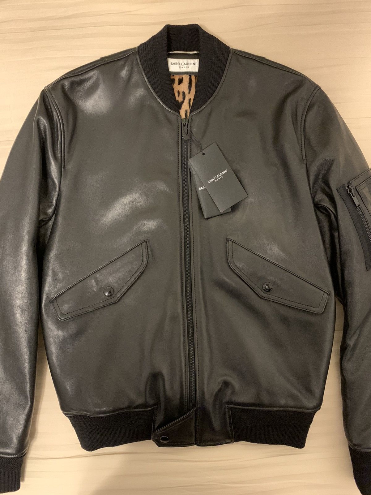 Saint Laurent Paris 🔥Brand New🔥Leopard Lined Leather Bomber Jacket Size US S / EU 44-46 / 1 - 15 Thumbnail