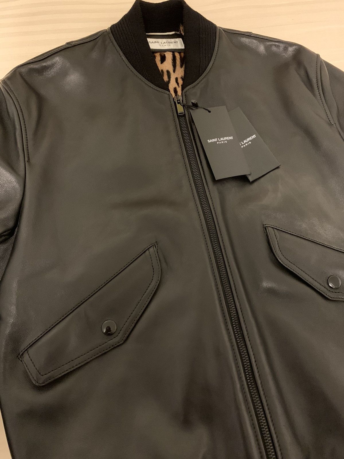 Saint Laurent Paris 🔥Brand New🔥Leopard Lined Leather Bomber Jacket Size US S / EU 44-46 / 1 - 9 Thumbnail