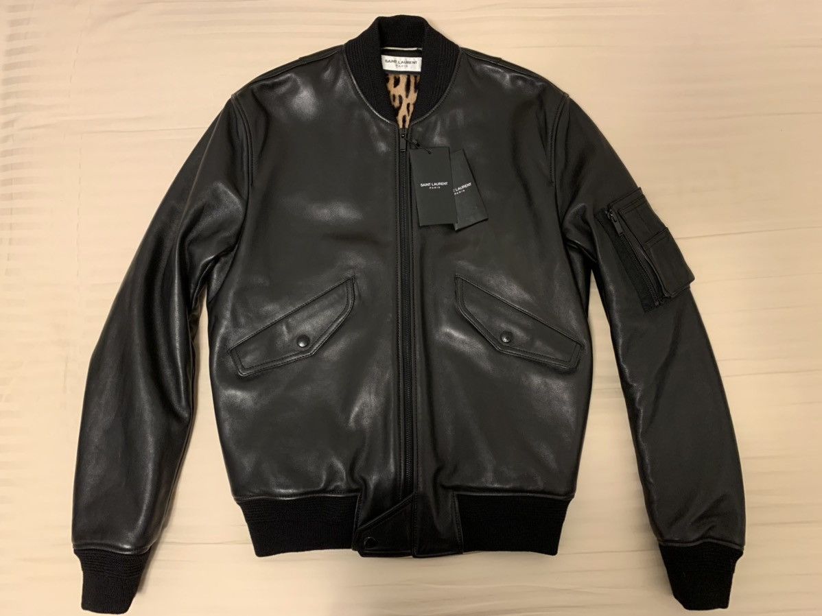 Saint Laurent Paris 🔥Brand New🔥Leopard Lined Leather Bomber Jacket Size US S / EU 44-46 / 1 - 8 Thumbnail