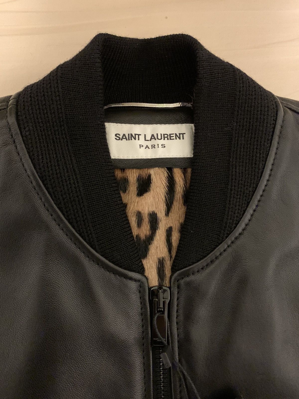Saint Laurent Paris 🔥Brand New🔥Leopard Lined Leather Bomber Jacket Size US S / EU 44-46 / 1 - 14 Thumbnail