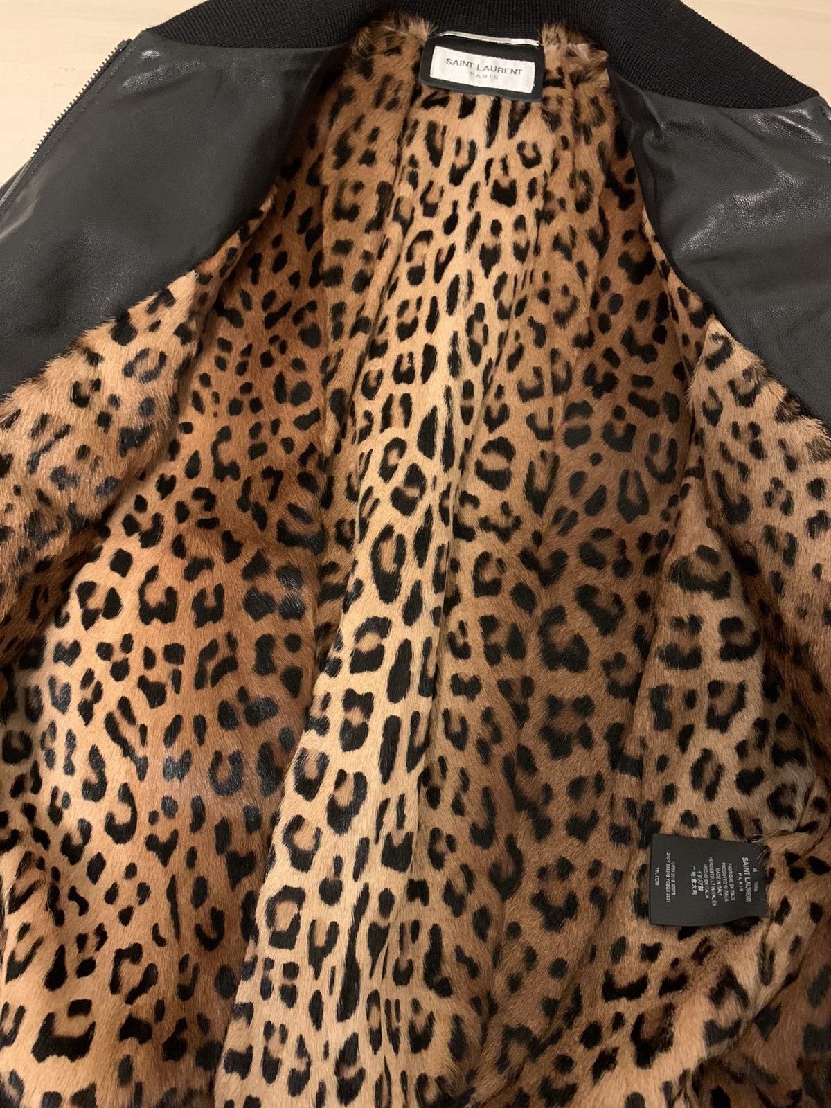 Saint Laurent Paris 🔥Brand New🔥Leopard Lined Leather Bomber Jacket Size US S / EU 44-46 / 1 - 4 Thumbnail