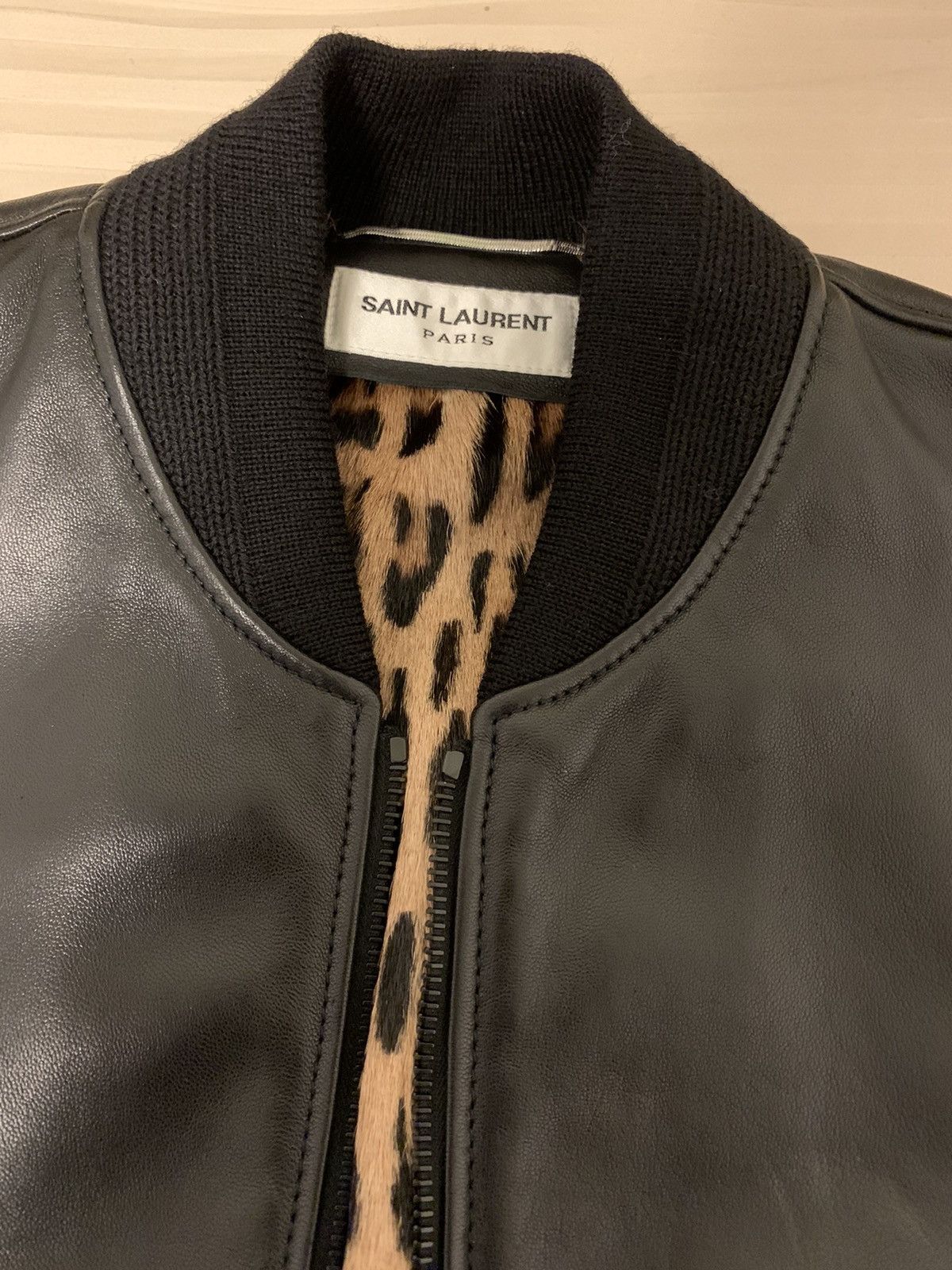 Saint Laurent Paris 🔥Brand New🔥Leopard Lined Leather Bomber Jacket Size US S / EU 44-46 / 1 - 6 Thumbnail
