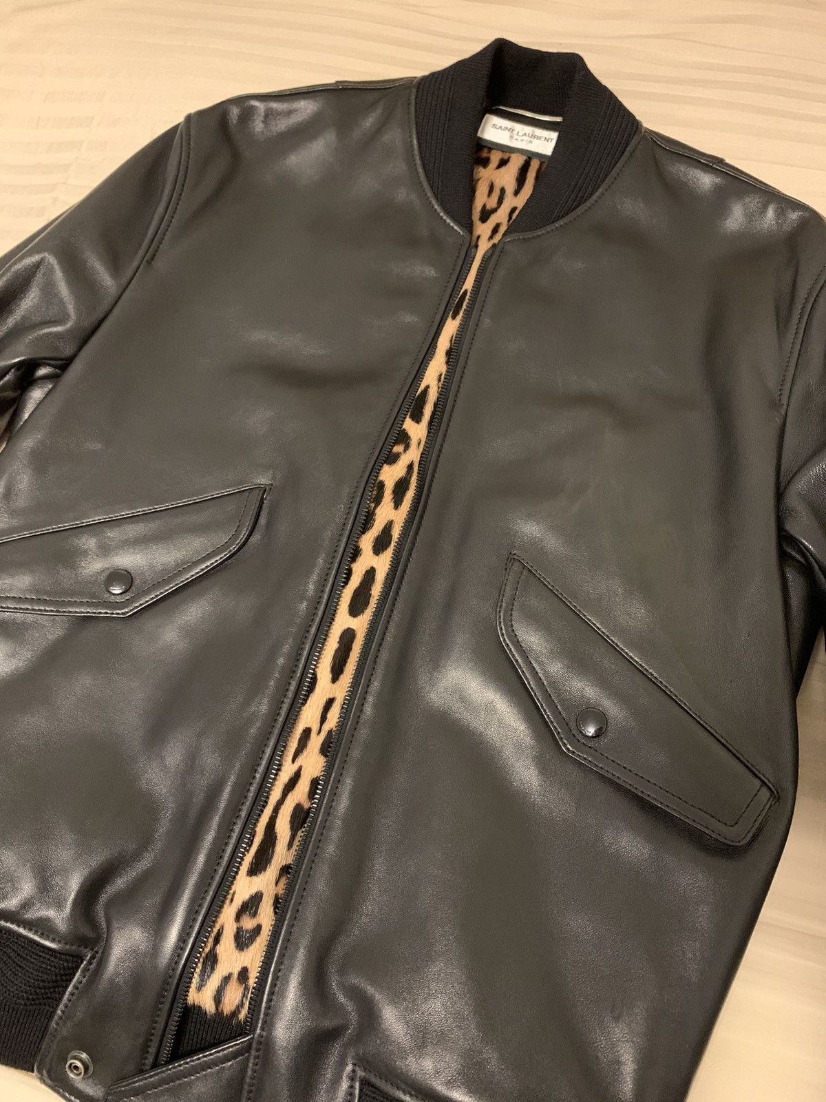 Saint Laurent Paris 🔥Brand New🔥Leopard Lined Leather Bomber Jacket Size US S / EU 44-46 / 1 - 2 Thumbnail