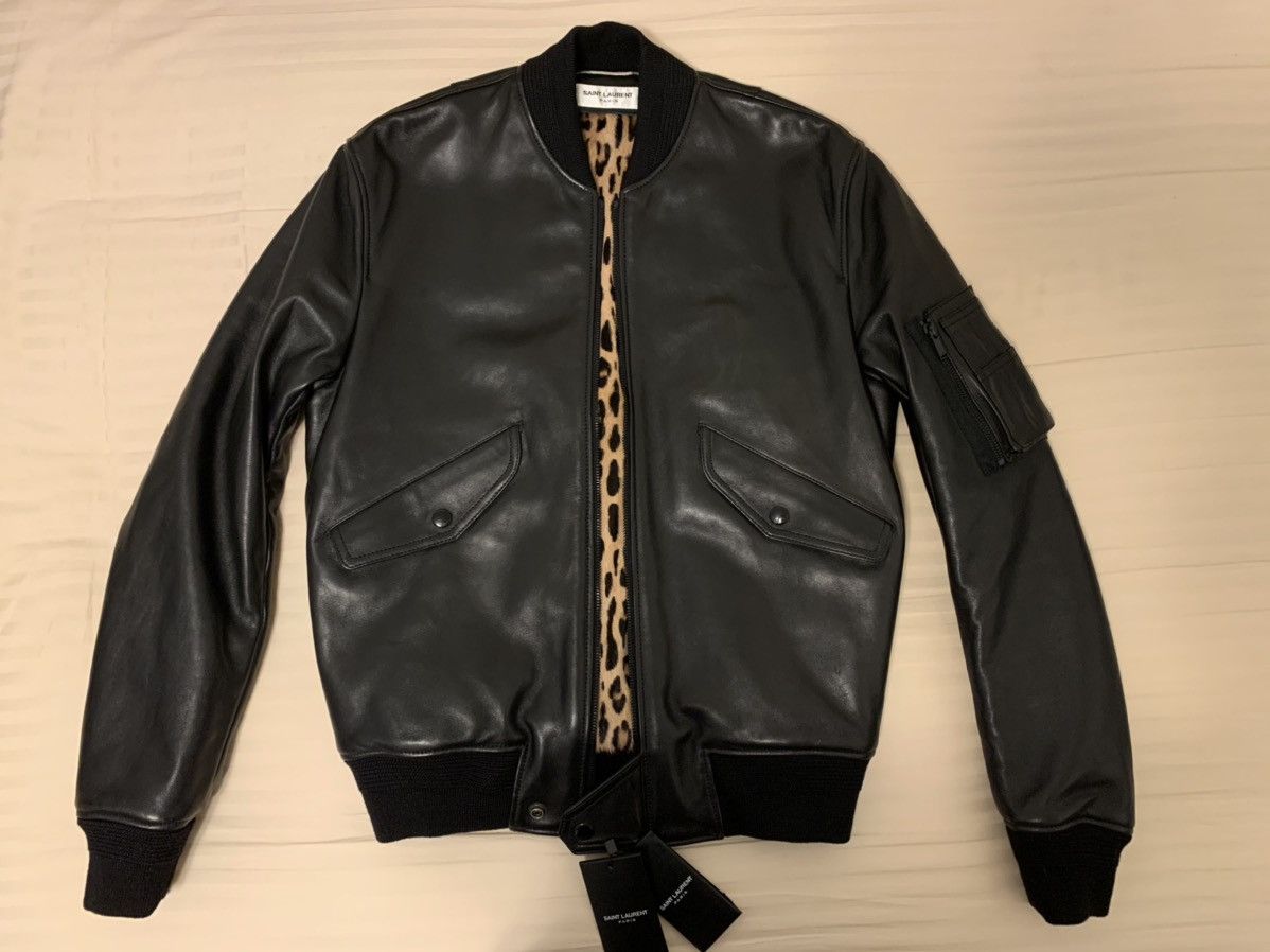 Saint Laurent Paris 🔥Brand New🔥Leopard Lined Leather Bomber Jacket Size US S / EU 44-46 / 1 - 1 Thumbnail