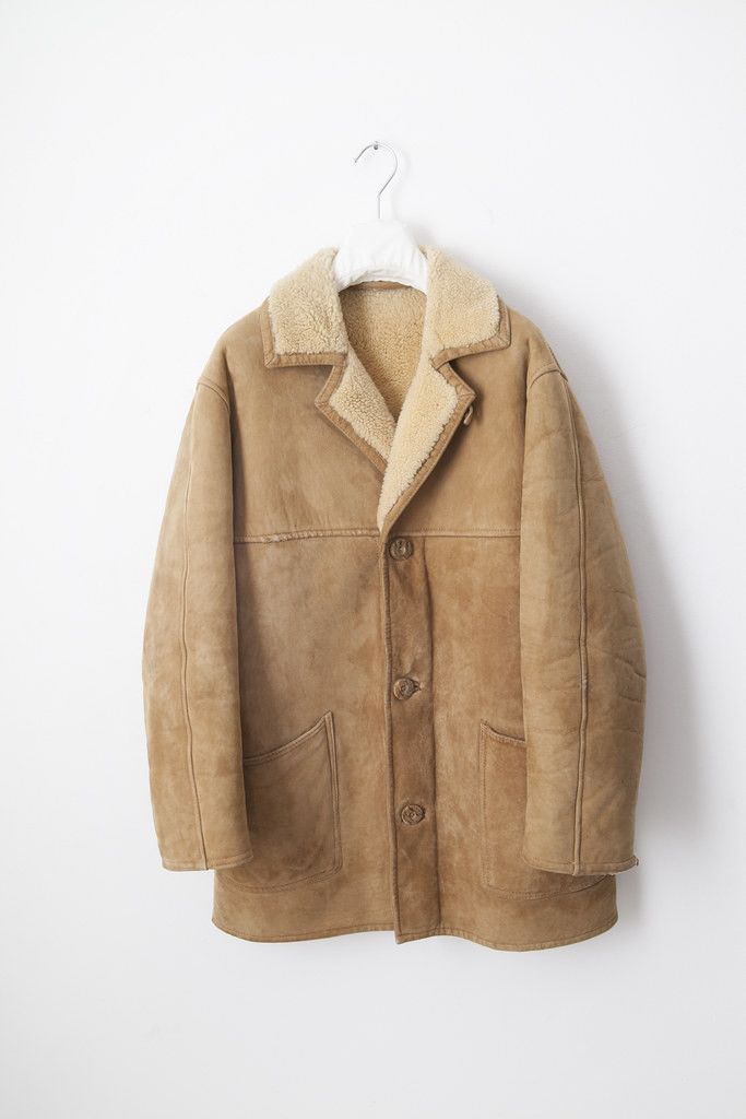 Image of Vintage 1970's Shearling Coat in Beige, Men's (Size Small)