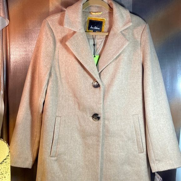NWT Sam Edelman Herringbone Reefer Camel Wool Coat Size L