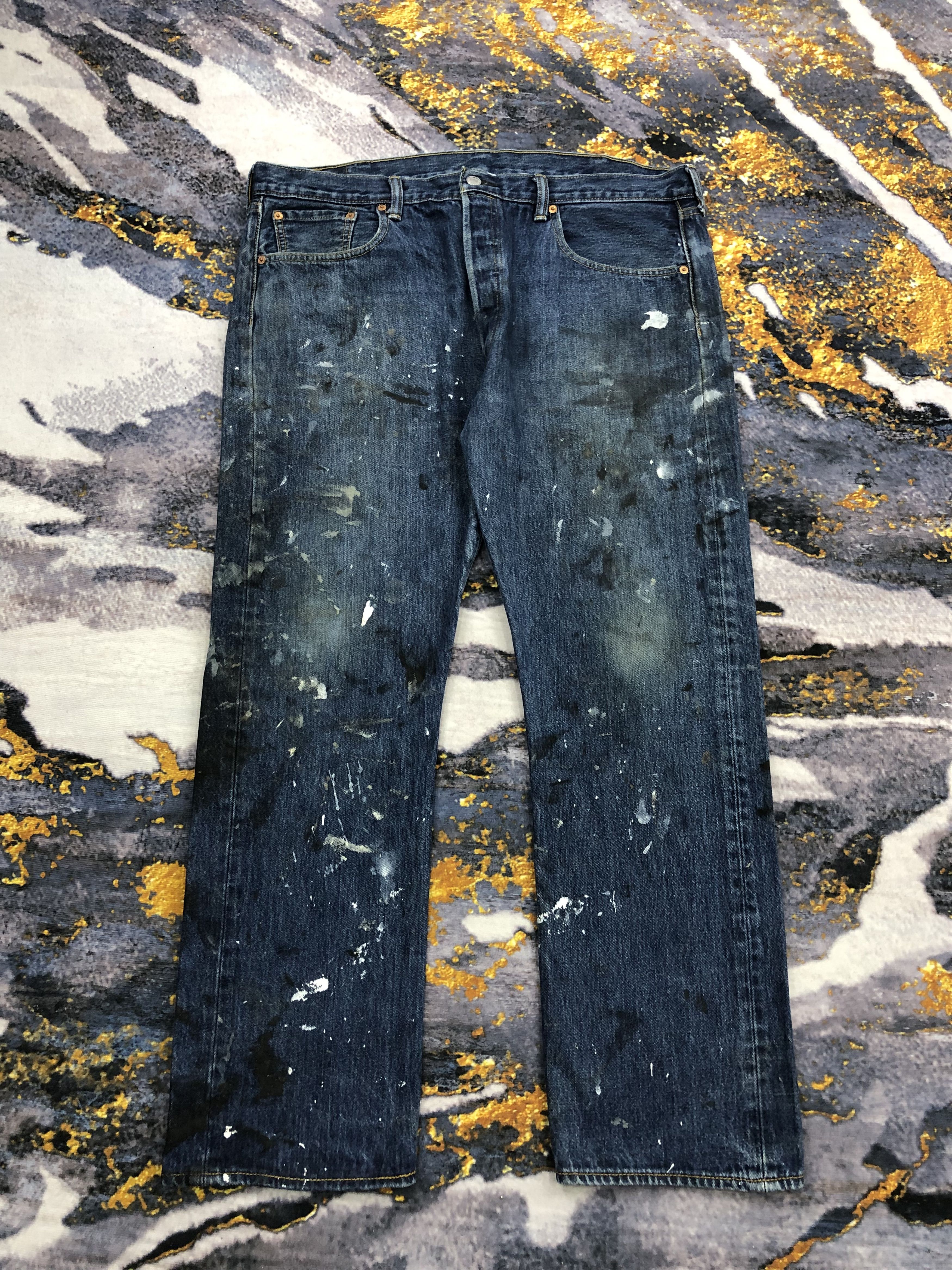 image of Levis 501 Painted Faded Blue Denim Jeans, Men's (Size 39)