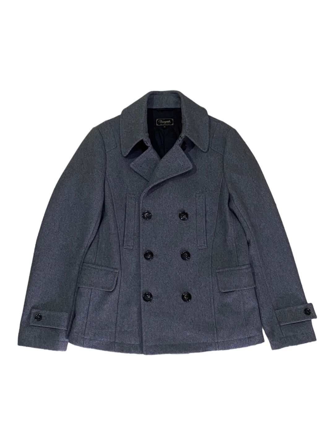 image of Archival Clothing x Vanquish vintage Vanquish Wool Pea Coat Jacket in Grey, Men's (Size Small)