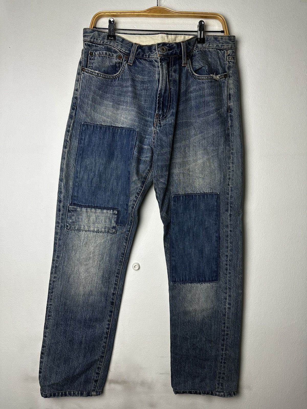 image of Kurt Cobain Inspired Patchwork Jeans in Blue, Men's (Size 32)