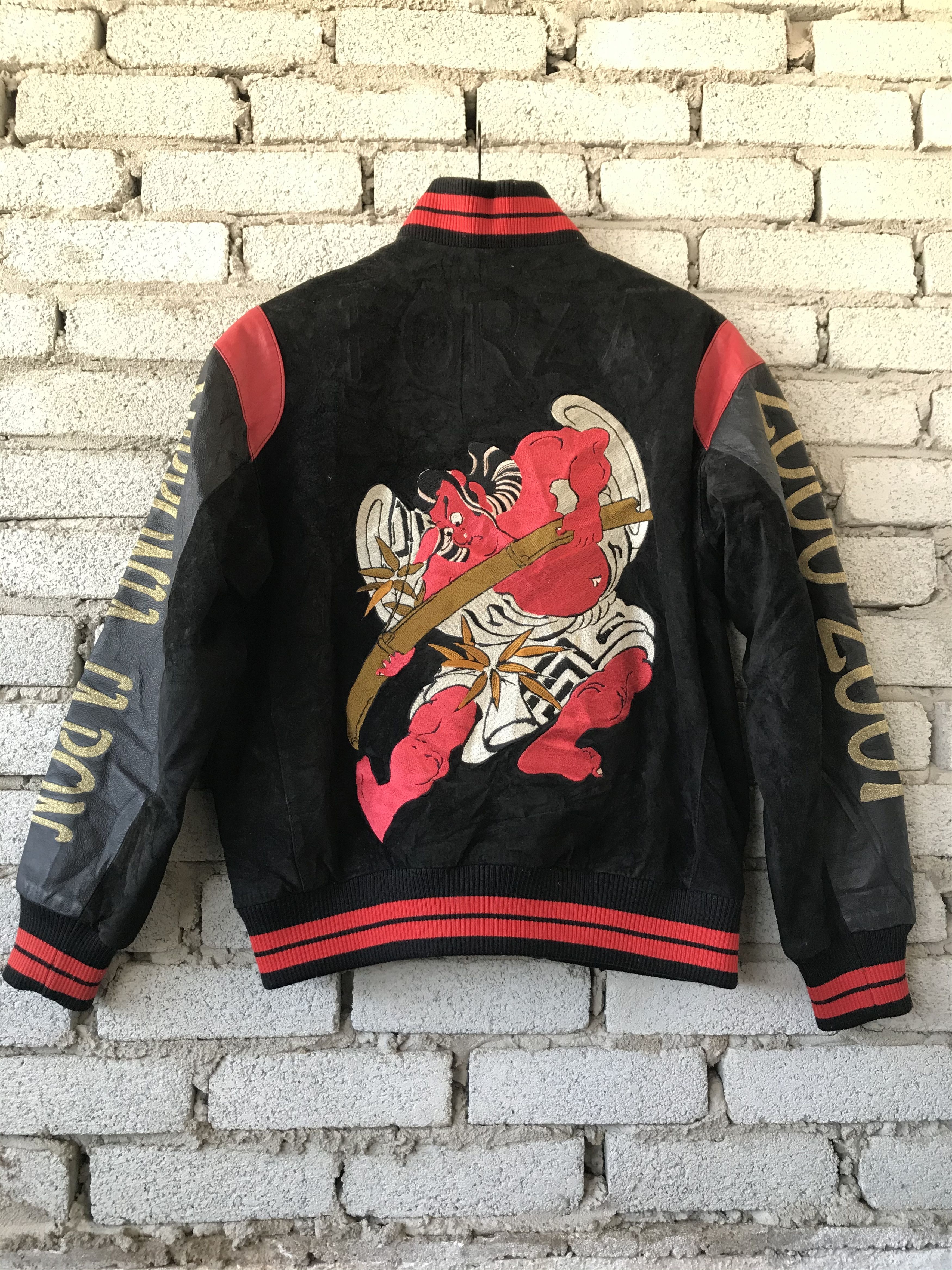 Vintage Japanese Yakuza Varsity Suede Leather Jacket Size US M / EU 48-50 / 2 - 2 Thumbnail