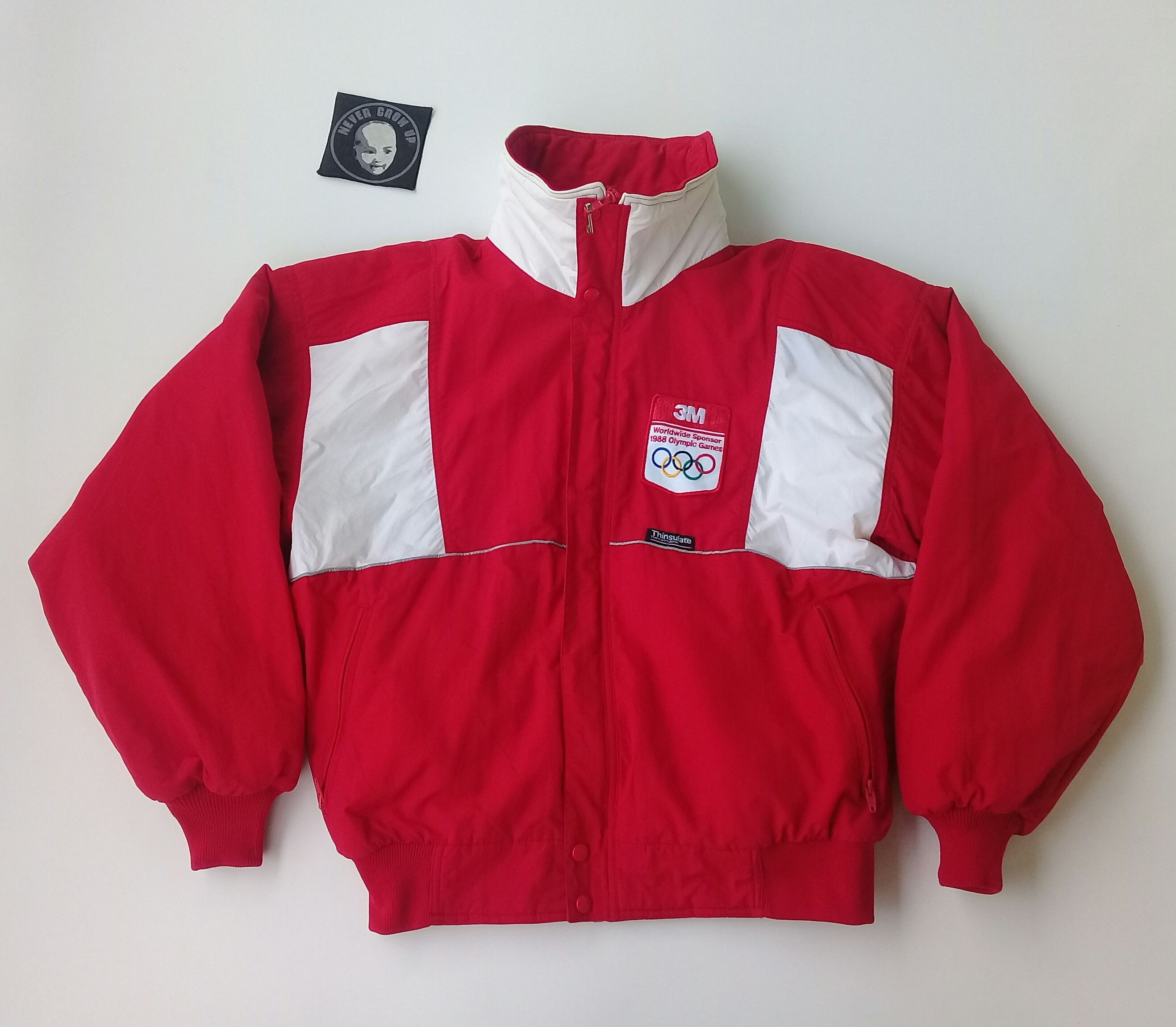 image of Bomber Jacket x Ski Vintage 1988 Olympic Sunice Thinsulate Ski Jacket in Red White (Size Medium)