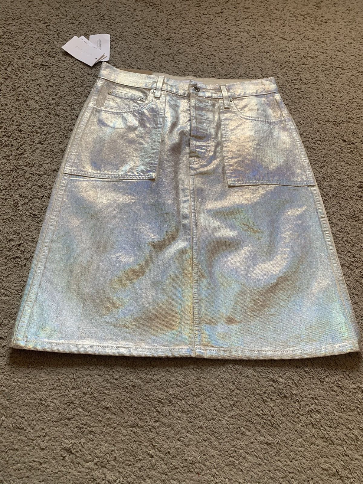 image of Helmut Lang Metallic Denim Skirt, Women's (Size 24)