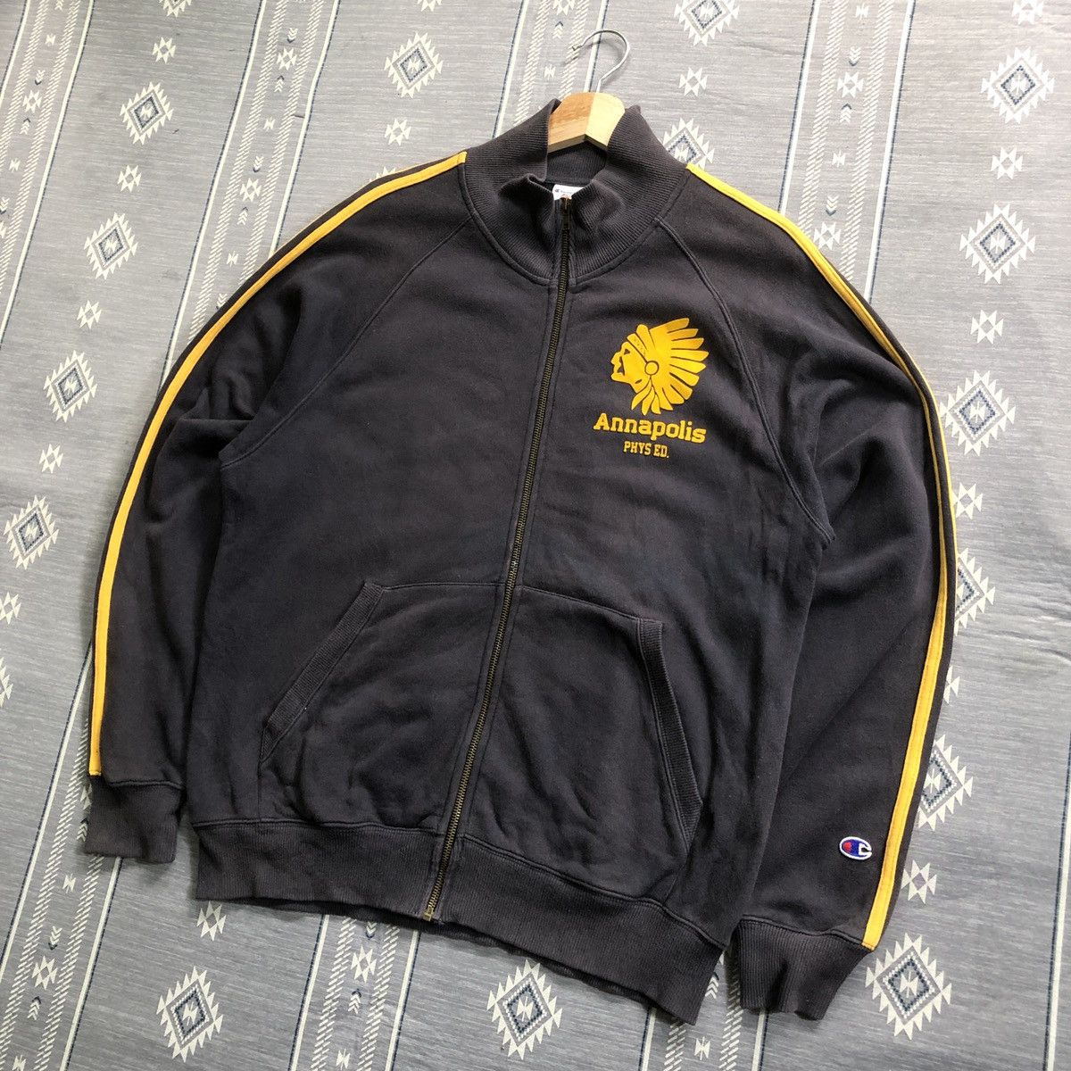 Rare! Vintage Champion Bluebar Maryland Fades Zipper Sweater