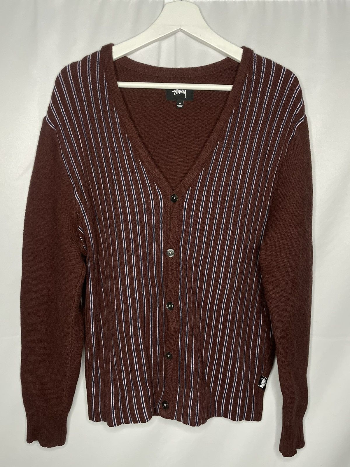 Stussy Stripe Cardigan - Burgundy | Garmentory
