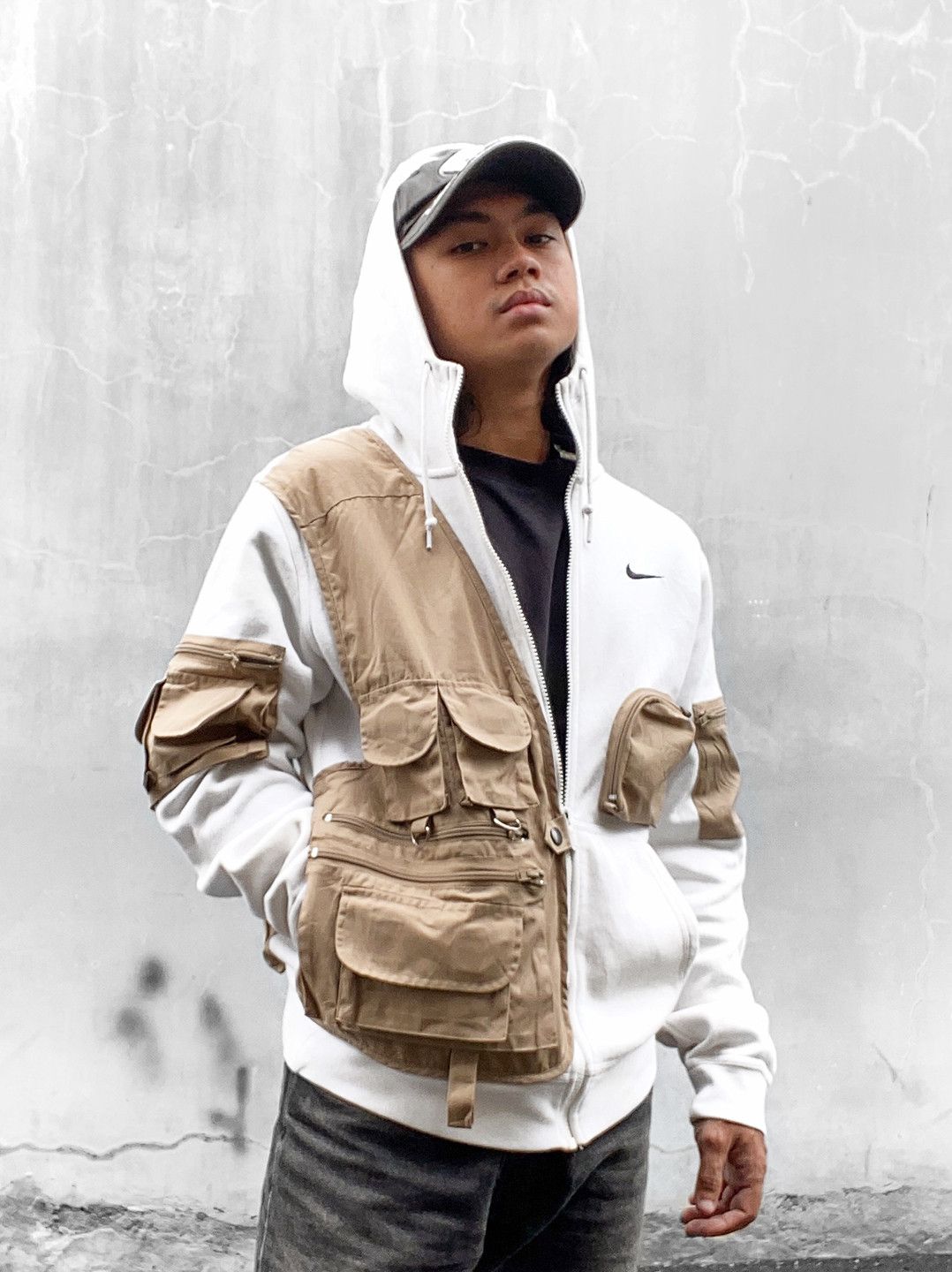 Nike × Streetwear × Vintage Reworked Nike Zip-up Hoodie Swoosh White ...