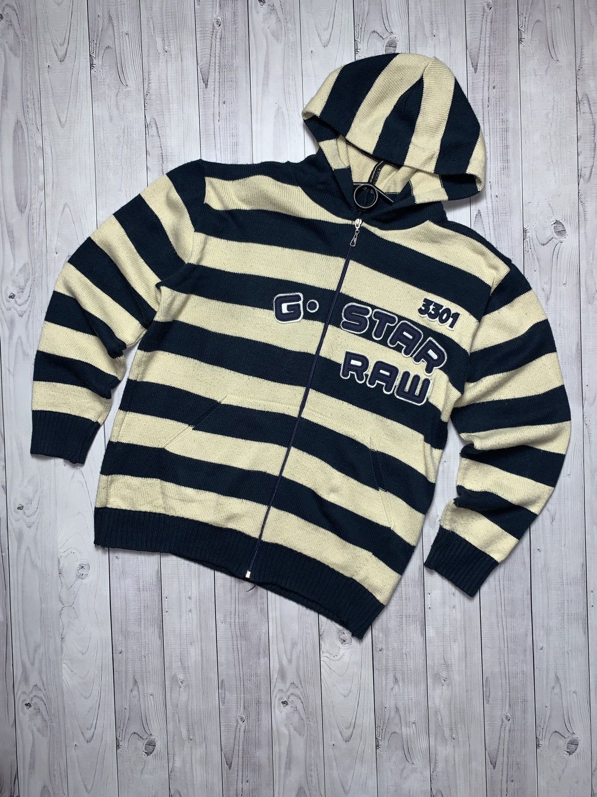 G-Star × Vintage Vintage G Star Raw striped sweater big logo rare size L Size US L / EU 52-54 / 3 - 1 Thumbnail