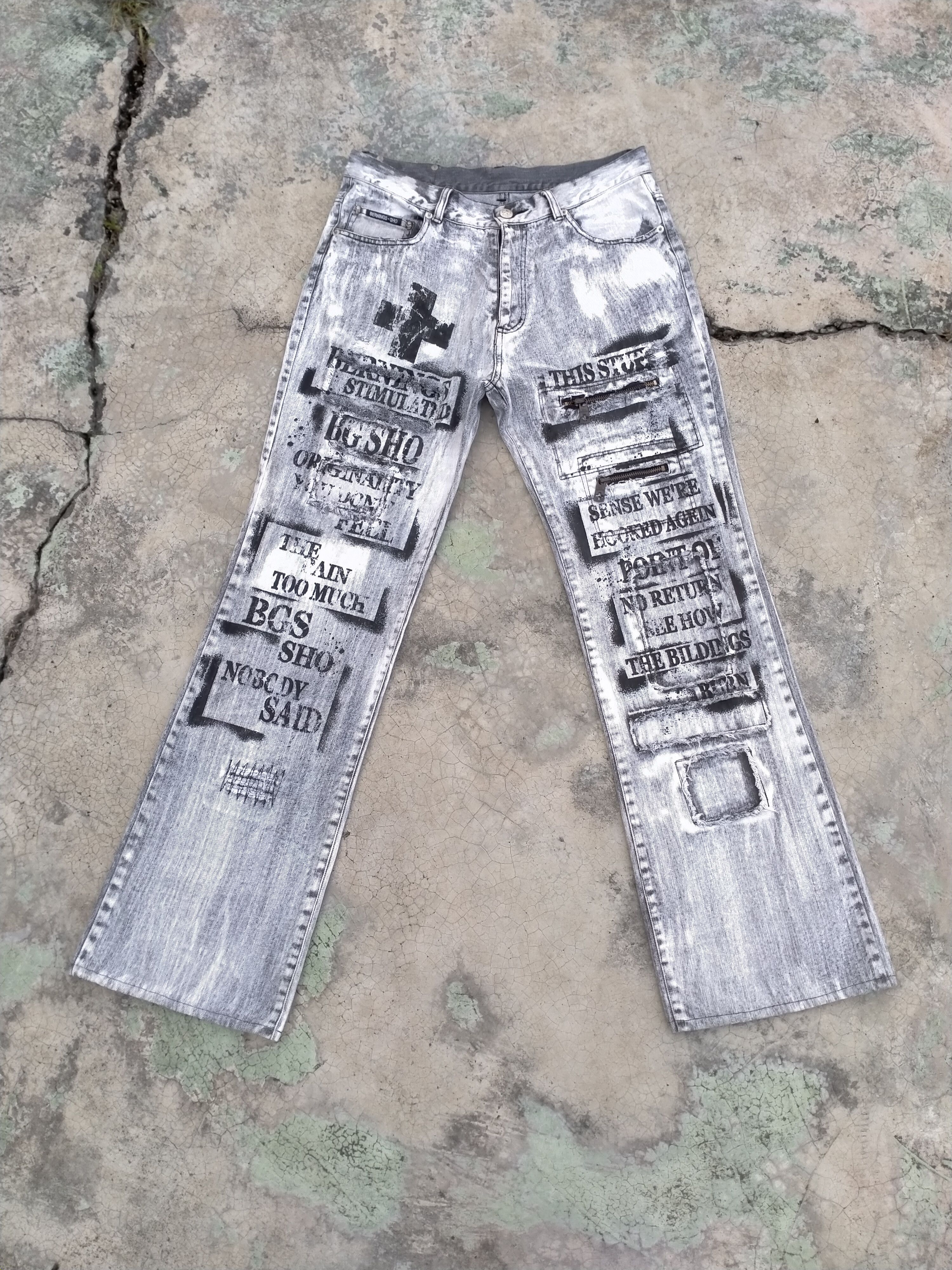 image of Beauty Beast x Distressed Denim Vintage Bernings Sho Distressed Printed Denim Asid Wash in Acid Was