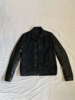 Rick Owens DRKSHDW Washed Denim Jacket with Leather Sleeves