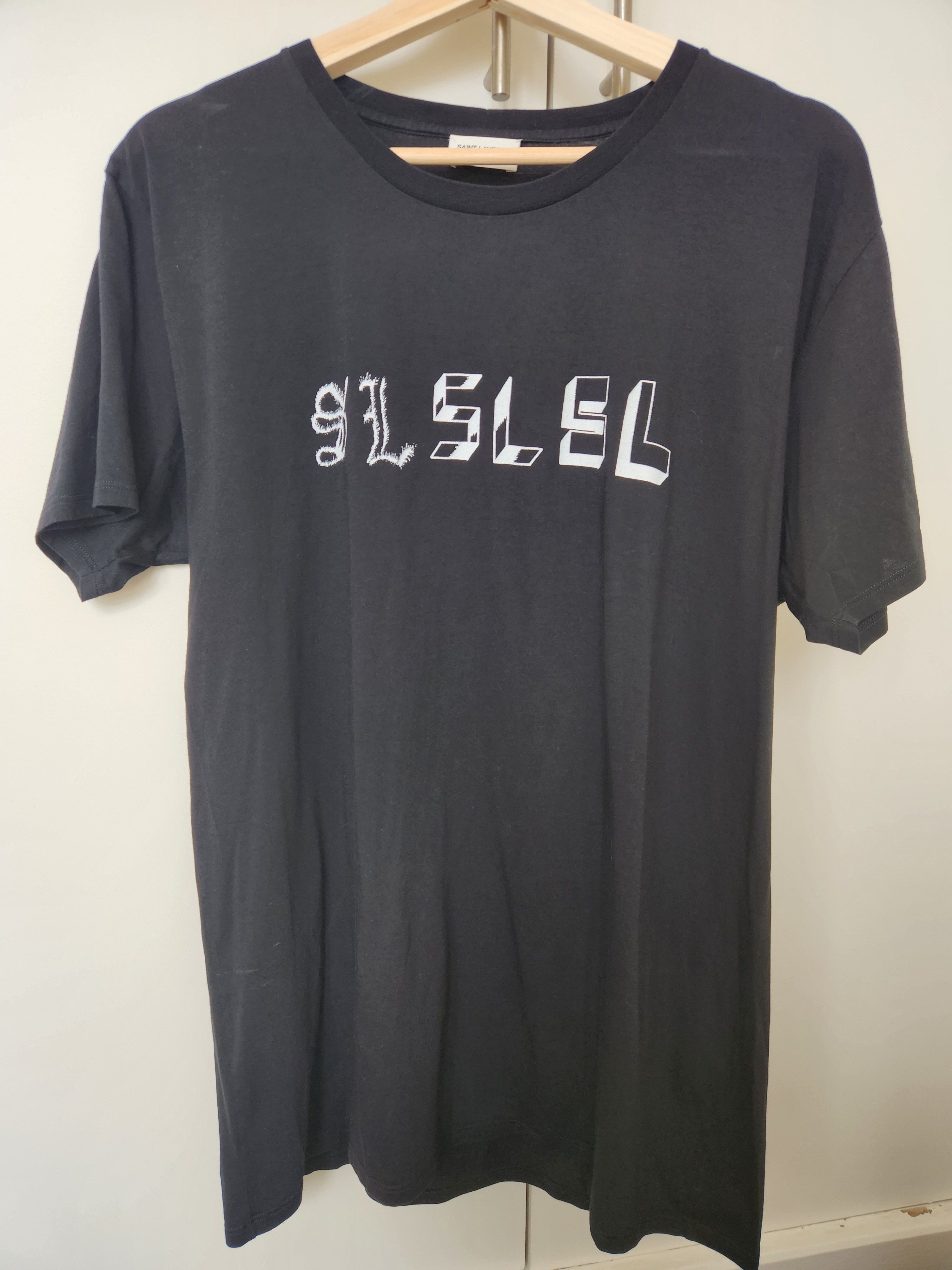 image of Saint Laurent Paris YSL Saint Laurent Black T-Shirt Sl Print, Men's (Size XL)