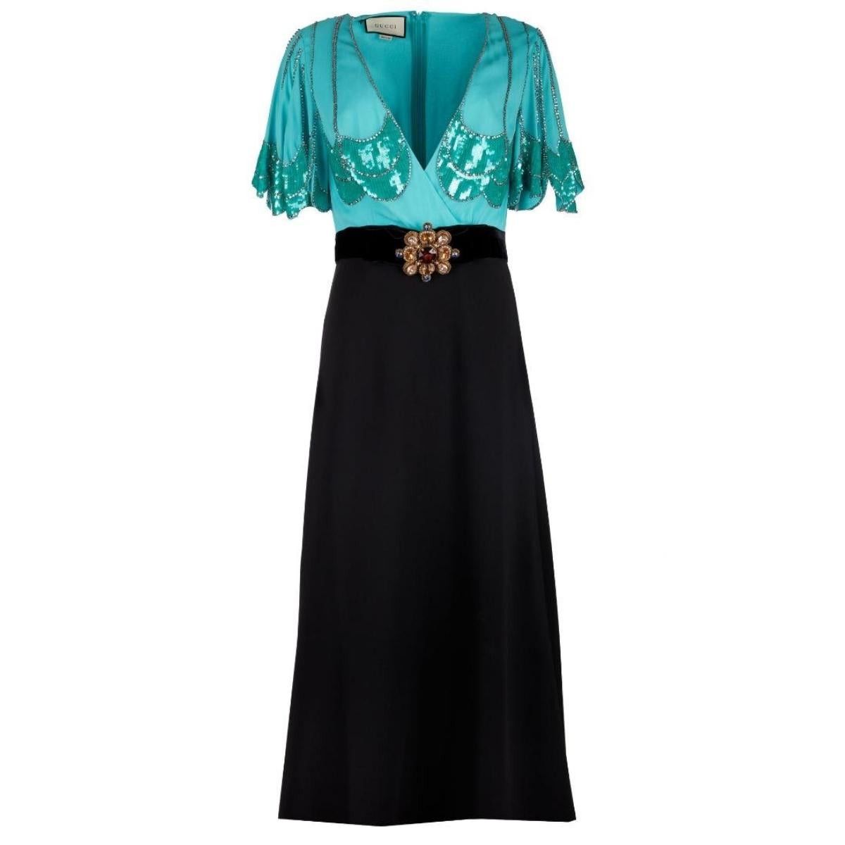 Petal Sleeve Deep V-neck Gown