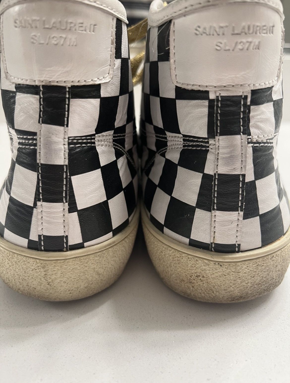 Saint Laurent Paris Checkered SL37 Surf Sound High Top Leather Sneakers Size US 9.5 / EU 42-43 - 6 Thumbnail