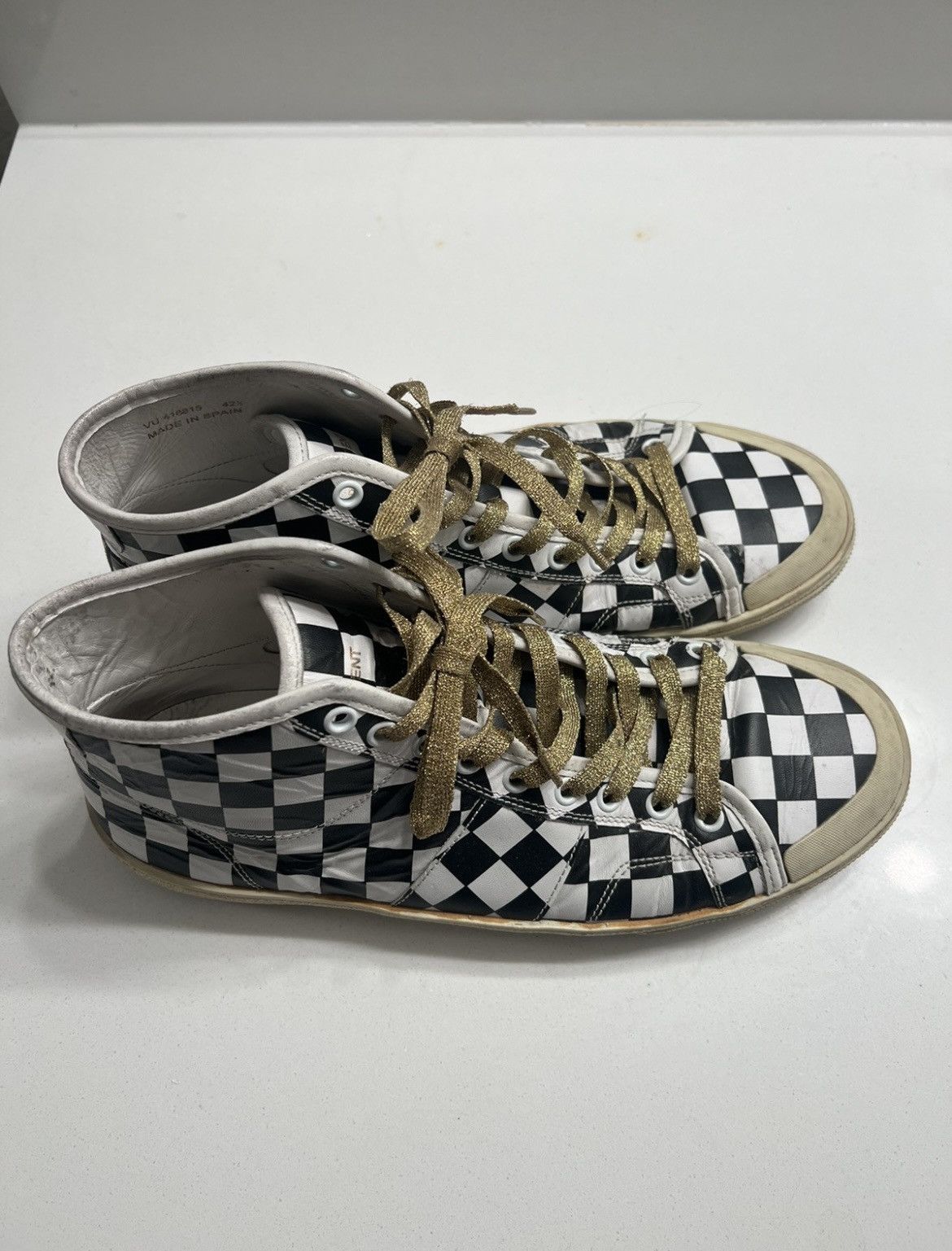 Saint Laurent Paris Checkered SL37 Surf Sound High Top Leather Sneakers Size US 9.5 / EU 42-43 - 4 Thumbnail