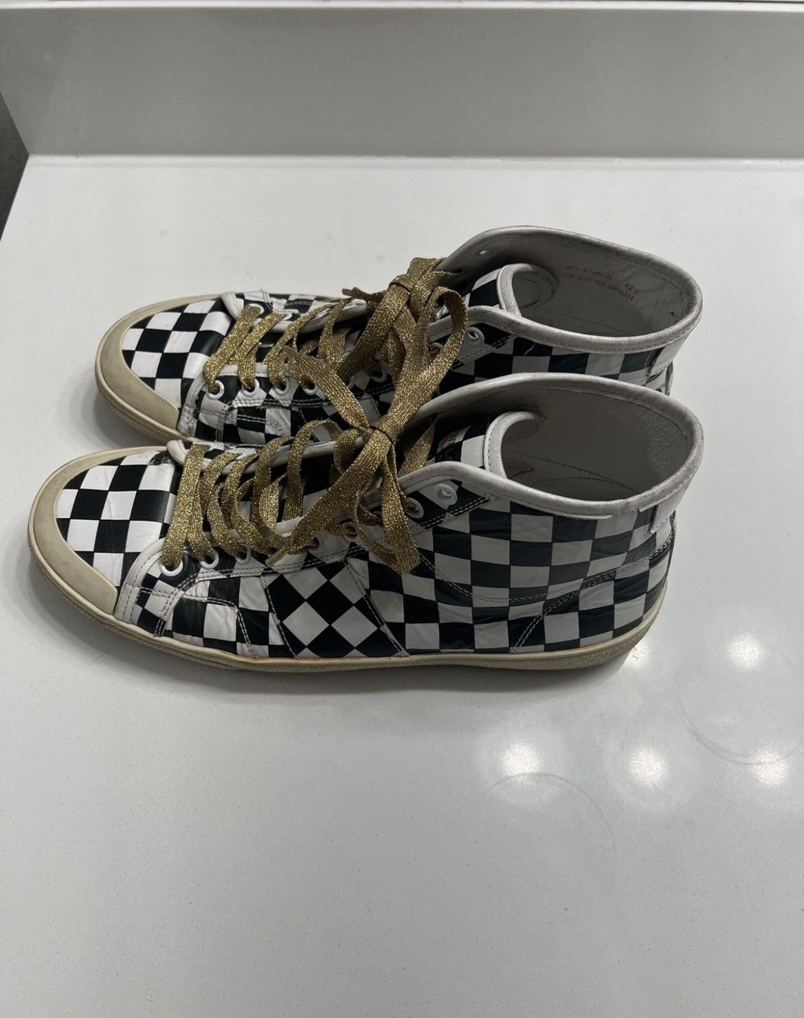 Saint Laurent Paris Checkered SL37 Surf Sound High Top Leather Sneakers Size US 9.5 / EU 42-43 - 3 Thumbnail