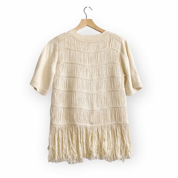 Jonathan Simkhai NWT Jonathan Simkhai Delphine Macrame Knit Sweater, Ivory, Size S / US 4 / IT 40 - 2 Thumbnail