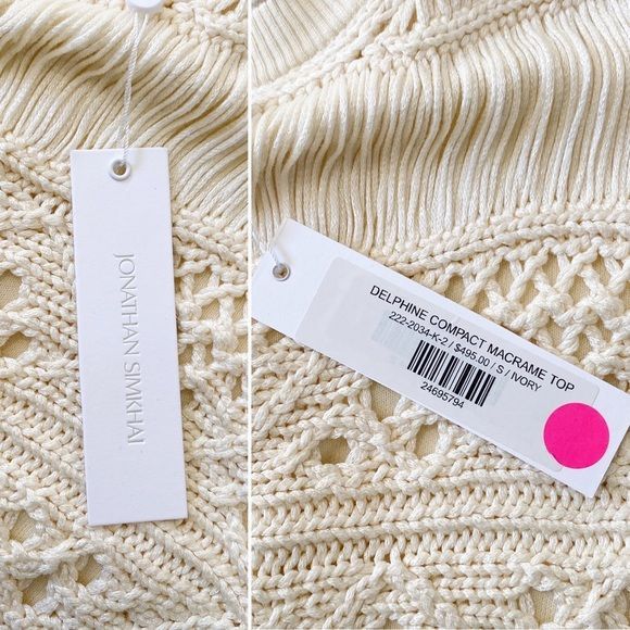 Jonathan Simkhai NWT Jonathan Simkhai Delphine Macrame Knit Sweater, Ivory, Size S / US 4 / IT 40 - 10 Thumbnail