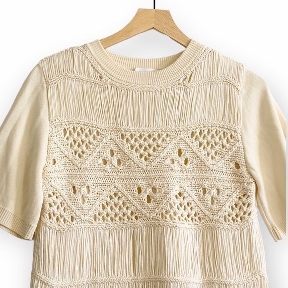 Jonathan Simkhai NWT Jonathan Simkhai Delphine Macrame Knit Sweater, Ivory, Size S / US 4 / IT 40 - 3 Thumbnail