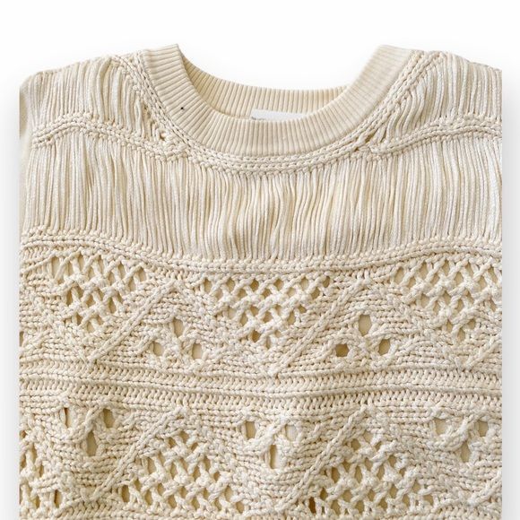 Jonathan Simkhai NWT Jonathan Simkhai Delphine Macrame Knit Sweater, Ivory, Size S / US 4 / IT 40 - 15 Thumbnail