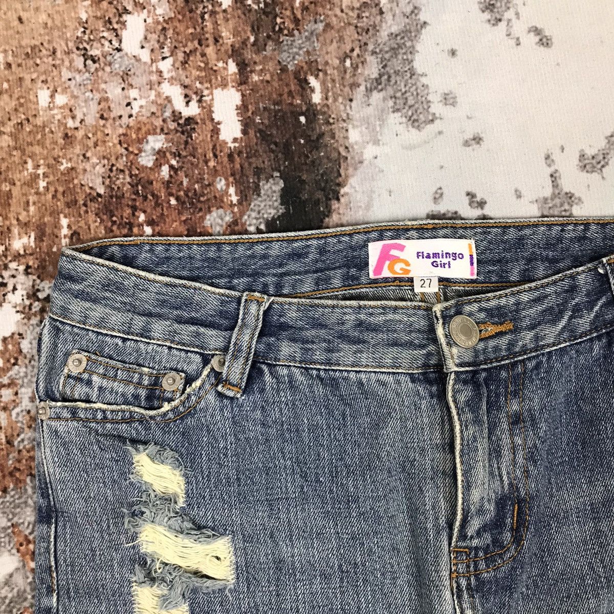 Japanese Brand × Vintage Japanese Flamingo Girls Flare Light Wash Distressed Jeans Size 29" - 3 Thumbnail
