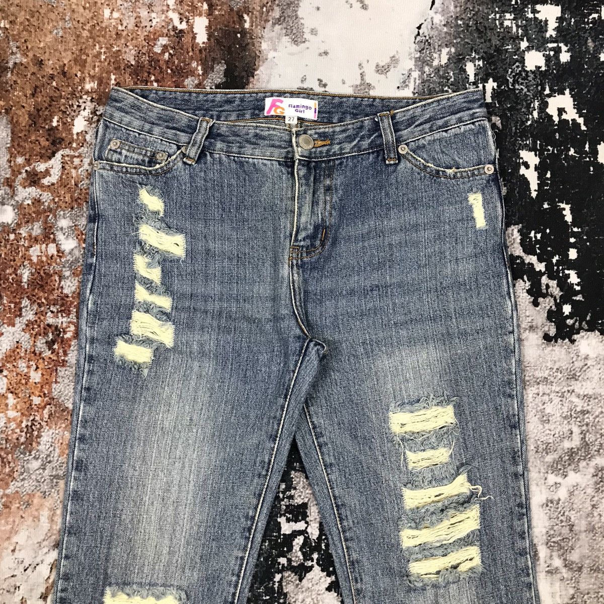 Japanese Brand × Vintage Japanese Flamingo Girls Flare Light Wash Distressed Jeans Size 29" - 2 Thumbnail