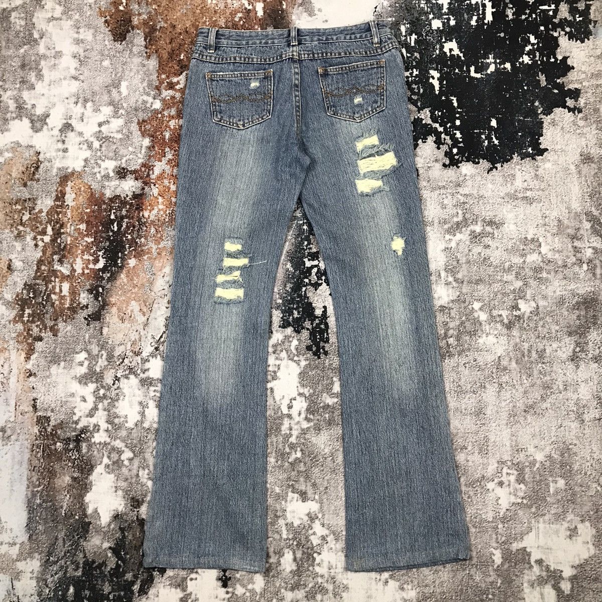 Japanese Brand × Vintage Japanese Flamingo Girls Flare Light Wash Distressed Jeans Size 29" - 6 Thumbnail