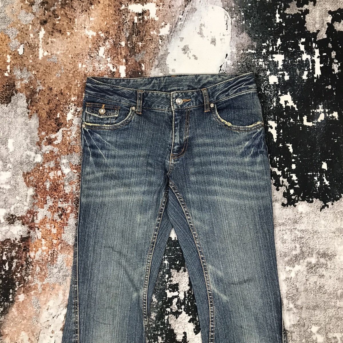 Designer × Japanese Brand × Vintage Vintage Japanese Flare Pure Lady Dirty Design Jeans Size 29" - 2 Thumbnail