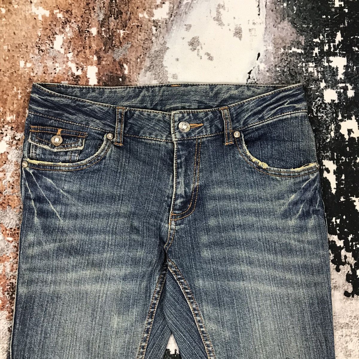 Designer × Japanese Brand × Vintage Vintage Japanese Flare Pure Lady Dirty Design Jeans Size 29" - 3 Thumbnail